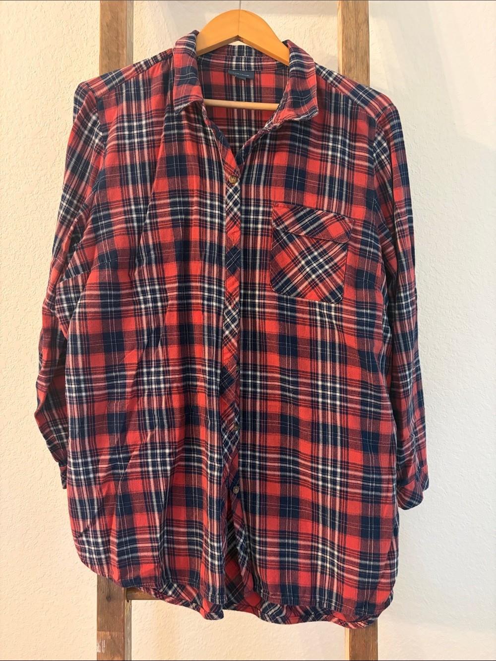 J. Jill Red and Navy Plaid Button-Down Shirt